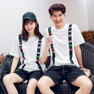 Couple Matching Lettering Ribbon Short-sleeve T-shirt / Shorts