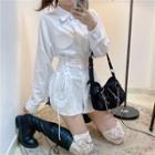 Long-sleeve Drawstring Mini Shirtdress