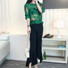 Set: Lace Elbow-sleeve Top + Boot Cut Pants