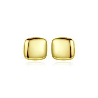 Sterling Silver Plated Gold Simple Fashion Geometric Square Stud Earrings Golden - One Size