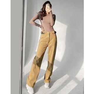 Buckled-waist Straight-cut Loose Jeans