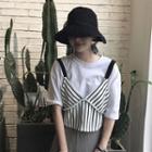 Crew-neck Elbow-sleeve T-shirt / Striped V-neck Camisole Top