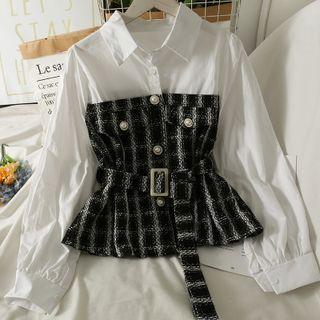 Patchwork Slim-fit Shirt With Belt