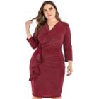 3/4-sleeve Ruffled Slit Sheath Dress