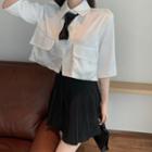 Short-sleeve Plain Cropped Shirt / Plain Pleated Mini Skirt