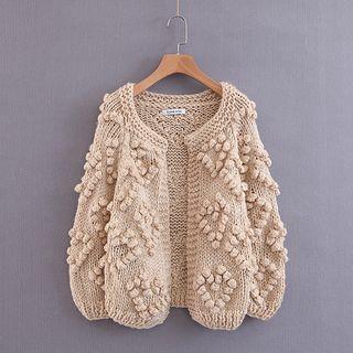 Pom Pom Open Front Cardigan Khaki - One Size
