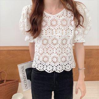 Puff-sleeve Eyelet Top