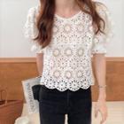 Puff-sleeve Eyelet Top