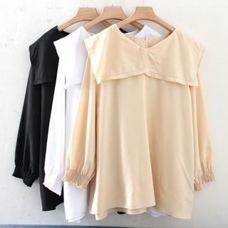 Peter-pan Collar Long-sleeve Plain Blouse