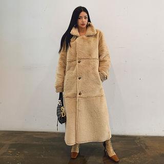 Belted Seam-trim Faux-shearling Long Coat