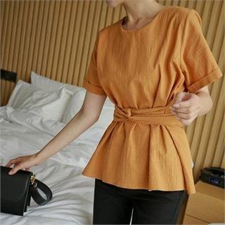 Cuffed-sleeve Tie-waist Top