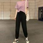 Short-sleeve Twist-front T-shirt / Harem Pants