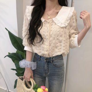 Puff-sleeve Color Block Blouse