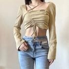 Drawstring Square-neck Cropped Top