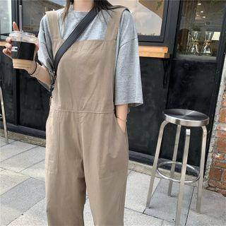 Sleeveless Square Neck Plain Jumper Pants Khaki - One Size