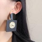 Embossed Square Alloy Dangle Earring 1 Pair - Silver Stud - Gold & Black - One Size