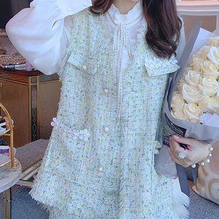 Set: Tweed Buttoned Vest + A-line Mini Skirt