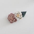 Floral Hair Clip Flower - Rosy Brown & White - One Size
