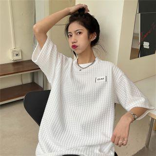Elbow-sleeve Waffle Pattern T-shirt