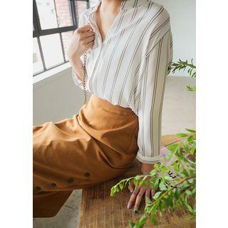 Tall Size Open-placket Stripe Shirt