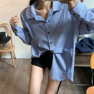 Striped Shirt / Buttoned Knit Vest