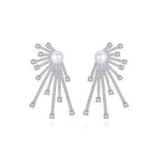 Fashion And Elegant Geometric Freshwater Pearl Earrings With Cubic Zirconia Silver - One Size
