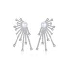 Fashion And Elegant Geometric Freshwater Pearl Earrings With Cubic Zirconia Silver - One Size