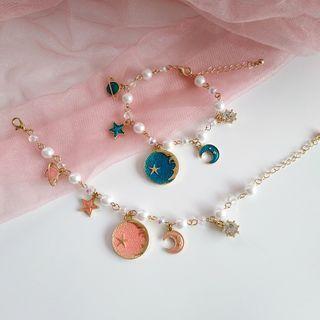 Faux Pearl Crescent & Star Bracelet
