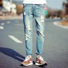 Distressed Cropped Slim-fit Jeans