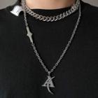 Rhinestone Letter Chain Necklace 1 Pc - Silver - One Size