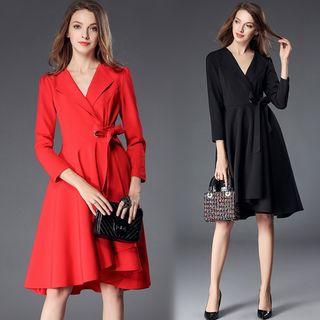 Tie-waist Lapel A-line Dress