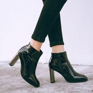Patent Block Heel Ankle Boots