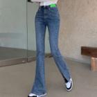High-waist Hem-slit Jeans