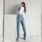 Slit-back Straight Leg Jeans