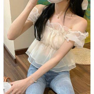 Off-shoulder Mesh Top Off-white - One Size