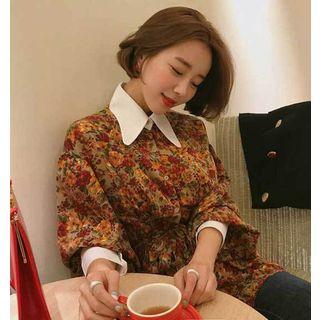 Gather-waist Floral Blouse