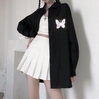 Butterfly Printed Shirt Black - One Size