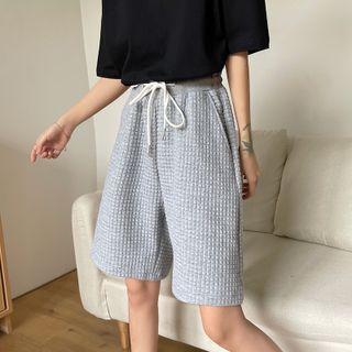 Textured Wide Leg Drawstring Shorts