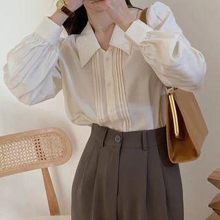 Puff Long-sleeve Lapel Plain Draped Loose Fit Shirt