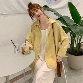 Long-sleeve Plain Light Cardigan / Sleeveless Plain Dress