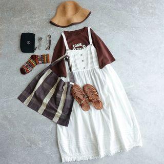 Spaghetti-strap Plain Lace Dress White - One Size