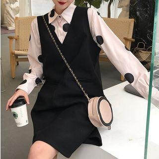 Dotted Shirt / Sleeveless Dress / Pleated Midi Skirt