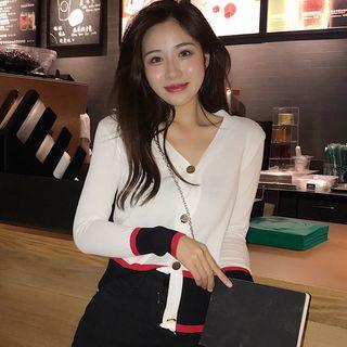 V-neck Colour Panel Cardigan