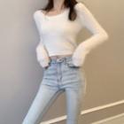 Furry Cropped Sweater White - One Size