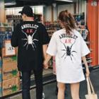 Couple Matching Lettering Spider Print T-shirt
