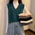 Cropped Knit Vest / Mock Turtleneck Long-sleeve Knit Top