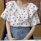 Short-sleeve Strawberry Print Blouse