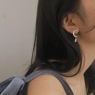 925 Sterling Silver Rhinestone Moon Dangle Earring