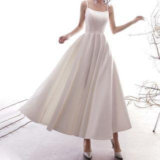 Spaghetti-strap Satin A-line Light Wedding Dress