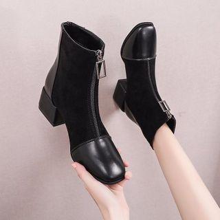 Zip Panel Block Heel Short Boots
